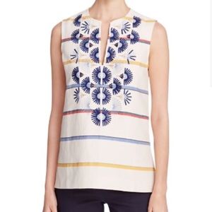 Tory Burch Avery Embroidered Multi-Striped Tunic